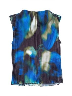 DKNY Sleeveless Pleated Tank Top in Blue Green Print